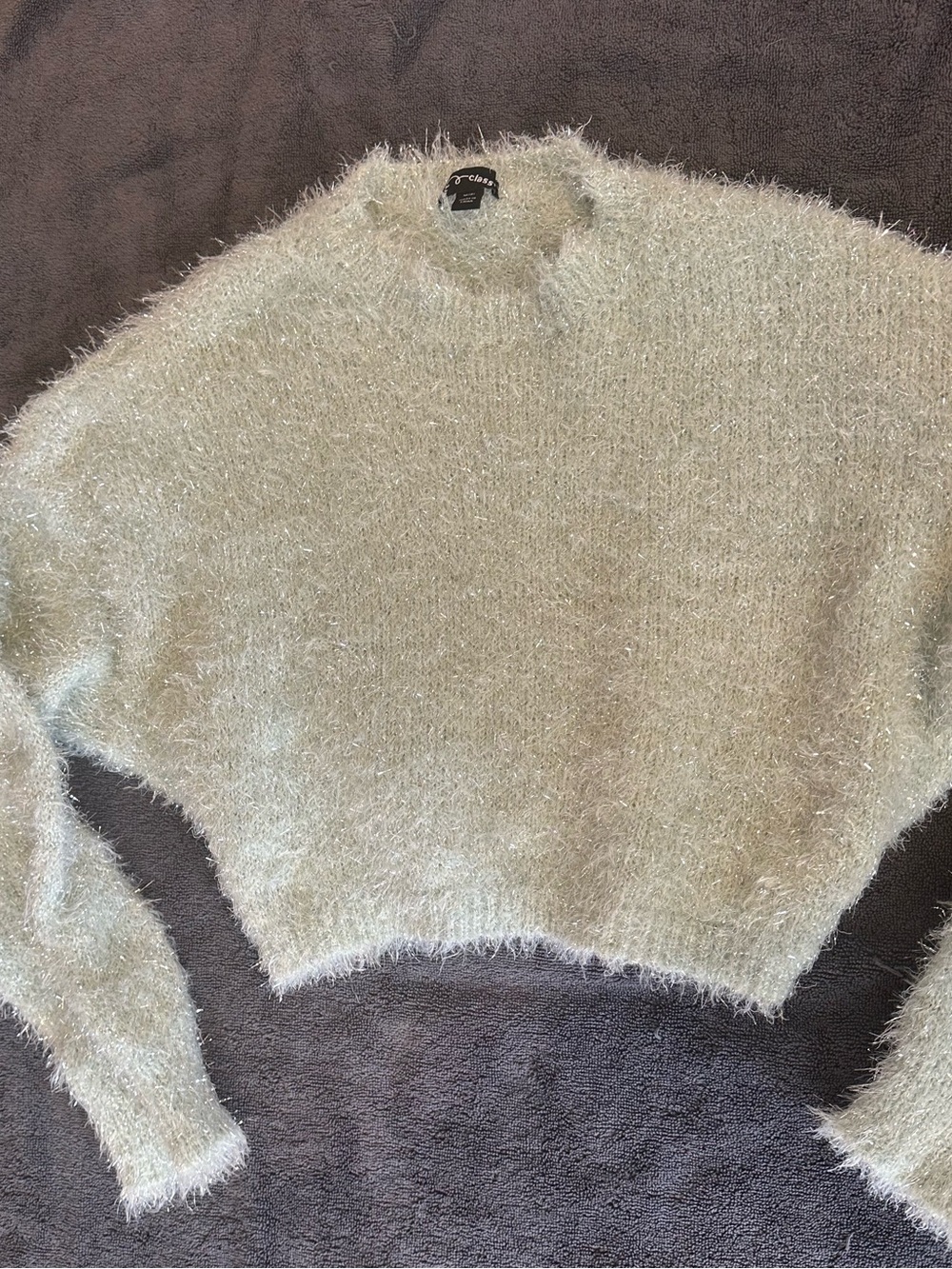 art class Girls Fuzzy Cropped Sweater in Light Mint Green with Silver Metallic